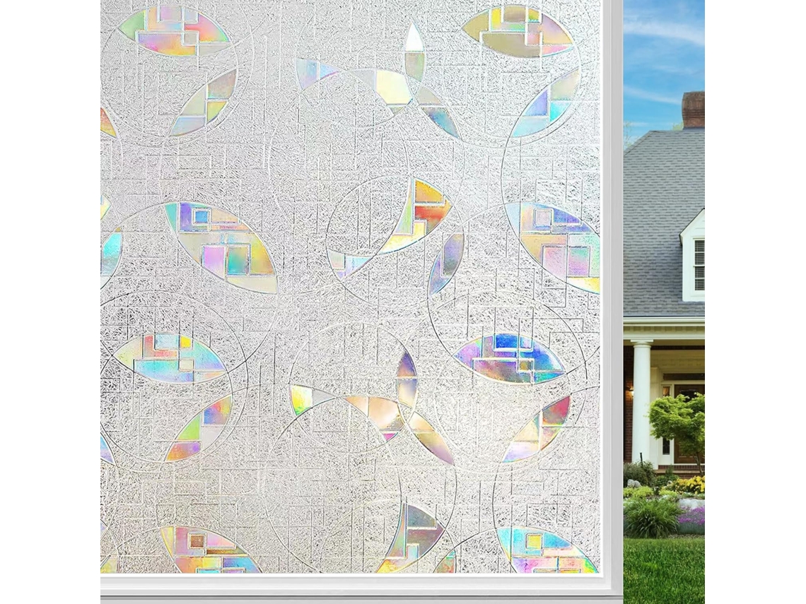 Película Autoadesiva Estática Para Janelas(45x200cm), Película Para Janelas Com Efeito Arco, Íris, Película Fosca Para Vidro Com Padrão De Tulipa