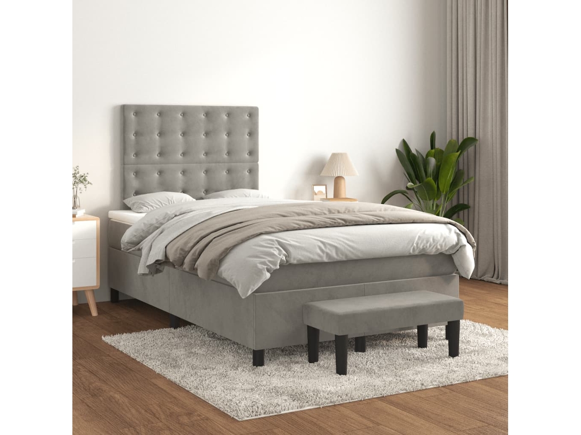 Vidaxl Cama Boxspring C/ Colchão 120x200 Cm Veludo Cinzento-claro