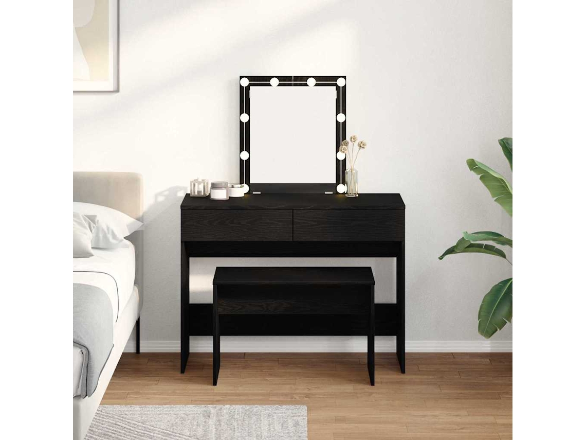 Vidaxl Banquinho De Maquiagem Carvalho Preto 70 X 35 X 45 Cm