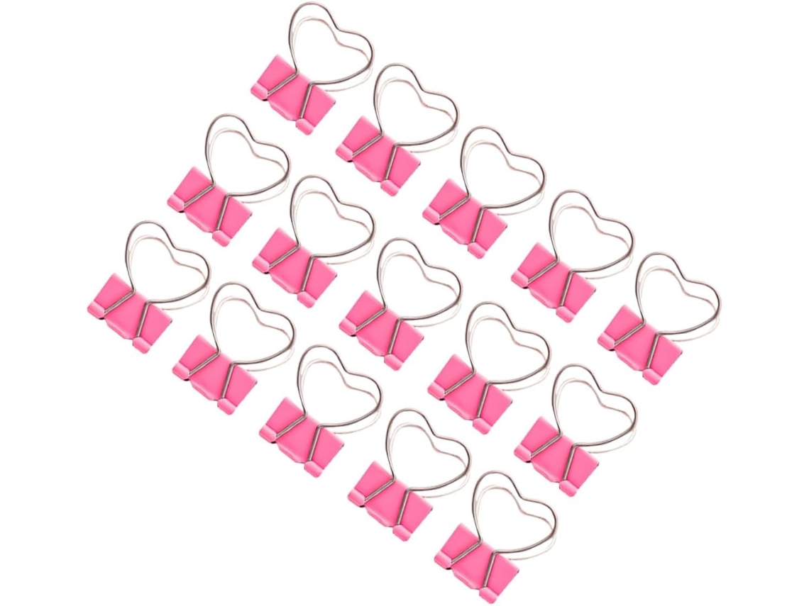 Conjunto de 15 clipes de papel em formato de coração rosa, clipes de metal duráveis e fáceis de usar para carteira escolar.