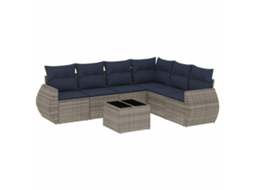 Conjunto de Sofá de Jardim, 7 Peças, Almofadas, Rattan Cinza MAISON EXCLUSIVE