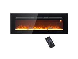 Lareira Elétrica 1800w, Controle Remoto, Troncos Artificiais, Cristais, Suporte de Parede, Preto | S/MARCA