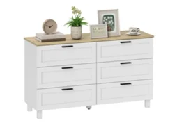 Cómoda 6 Gavetas Pés Madeira Estilo Moderna Arrumação 120x38x71cm Branco