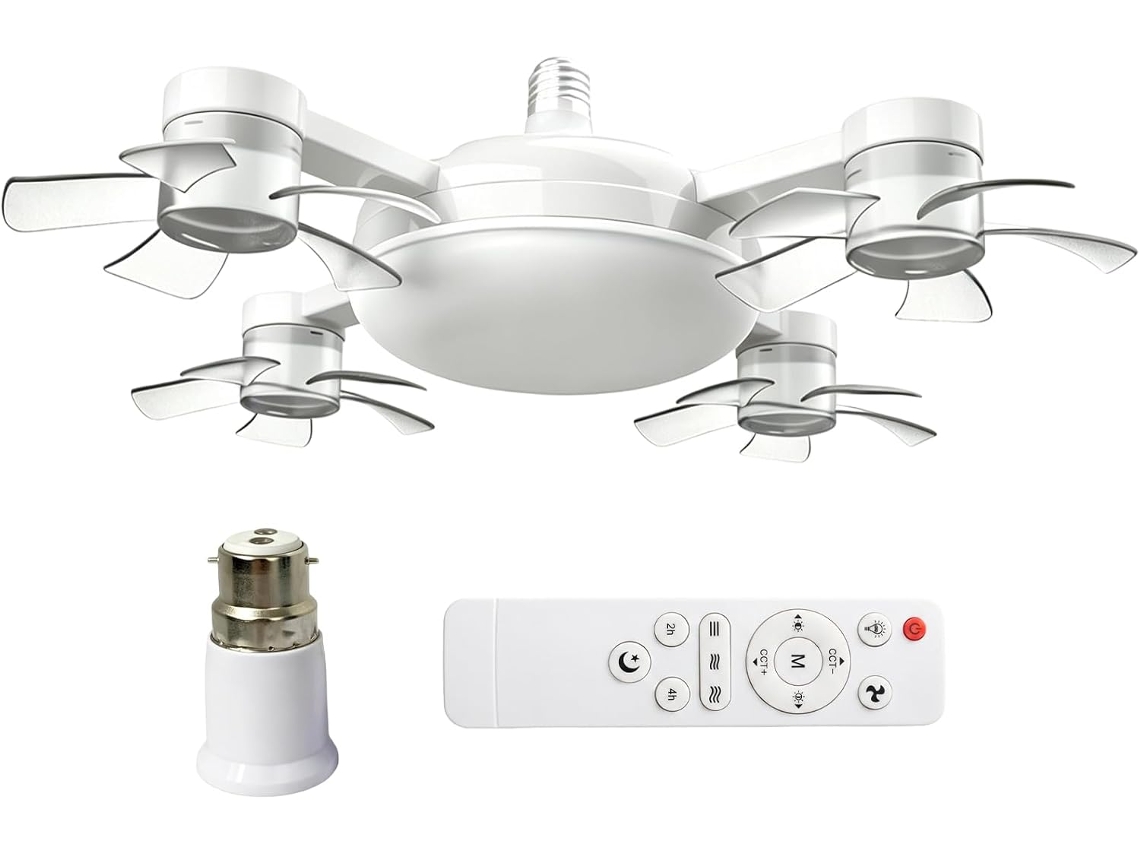Ventilador De Teto Com Luminária, Lâmpada E27 E Luz Led Controle