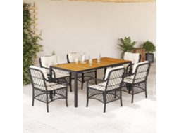 Vidaxl 7 Pcs Conjunto De Jantar P/ Jardim C/ Almofadões Vime Pe Preto