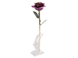 Rosa Artificial de Ouro 24k com Base Presente Aniversário Dia Mãe Roxa