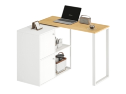 Mesa L para Computador S/MARCA (giratória 360°, 2 Armários, 2 Prateleiras, Branca, 150x40x75cm)