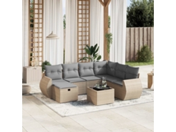 Vidaxl 8 Pcs Conj. Sofás Jardim C/ Almofadões Vime Pe Bege Misturado