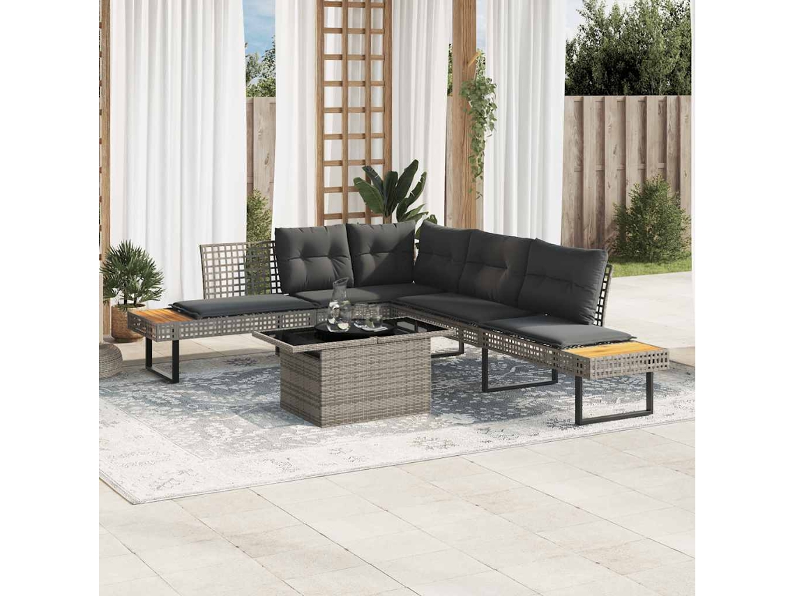 Conjunto de 2 Sofás para Jardim com Almofadões Vime Pe e Vidro Cinza MAISON EXCLUSIVE