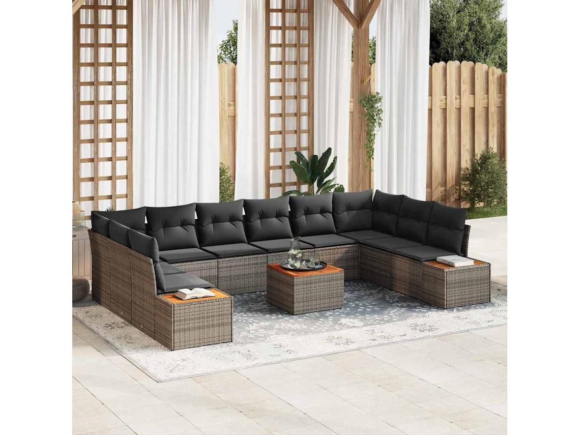 Vidaxl Conjunto De Sofá De Jardim 11 Unid. Cinzeto Rattan Sintético