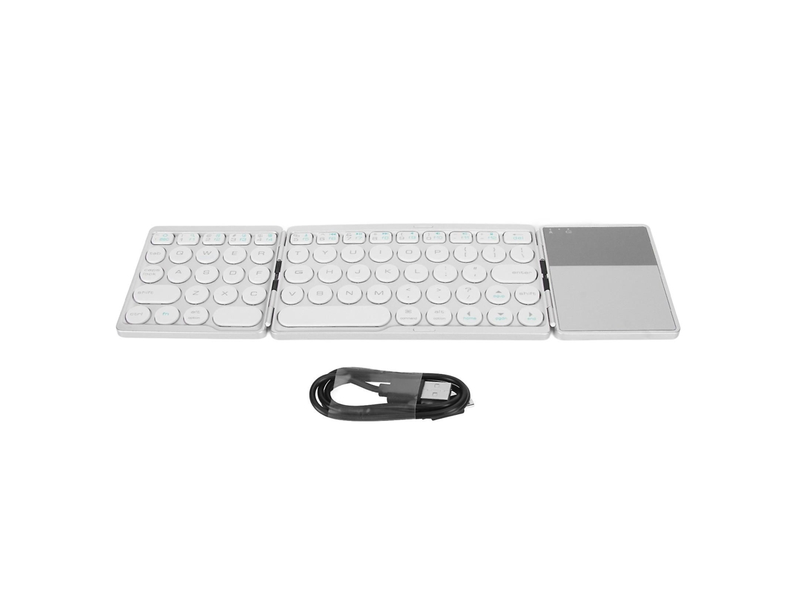 Teclado Dobrável Bluetooth com Teclas Redondas e Touchpad, Bateria Universal de 140mah, 64 Teclas, Cor Prata. TAISHENGDA