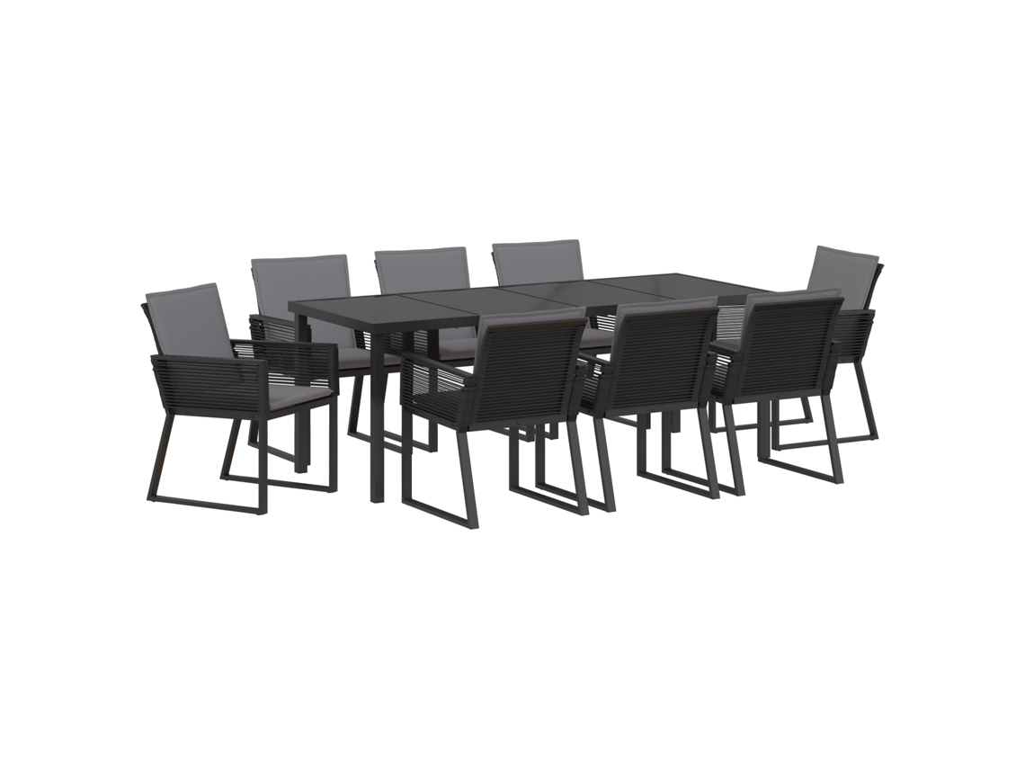 Conjunto 9 Conjunto De Jantar Para Jardim Vidaxl Preto Vime Pe (200 X 80 X 73 Cm)