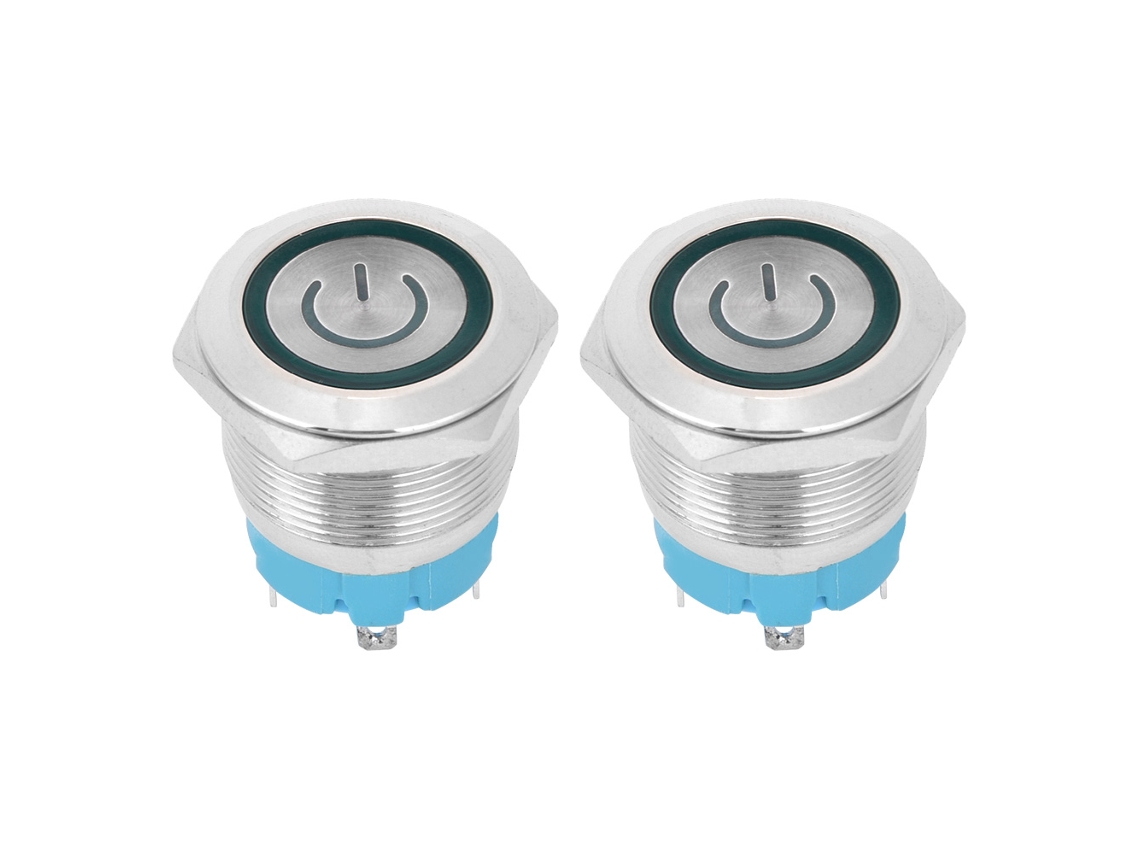 Interruptor De Botão Com Recarga Automática Cabeça Plana Ip65 220vac 22mm 4 Pinos Com Luz Verde 2 Unidades