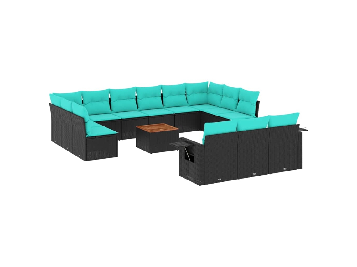Conjunto de Sofá de Jardim, 14 Peças, Almofadas, Rattan Preto MAISON EXCLUSIVE