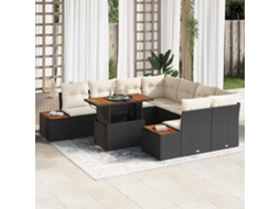 Vidaxl Conjunto De Sofá De Jardim 9 Pcs Preto Rattan Sintético