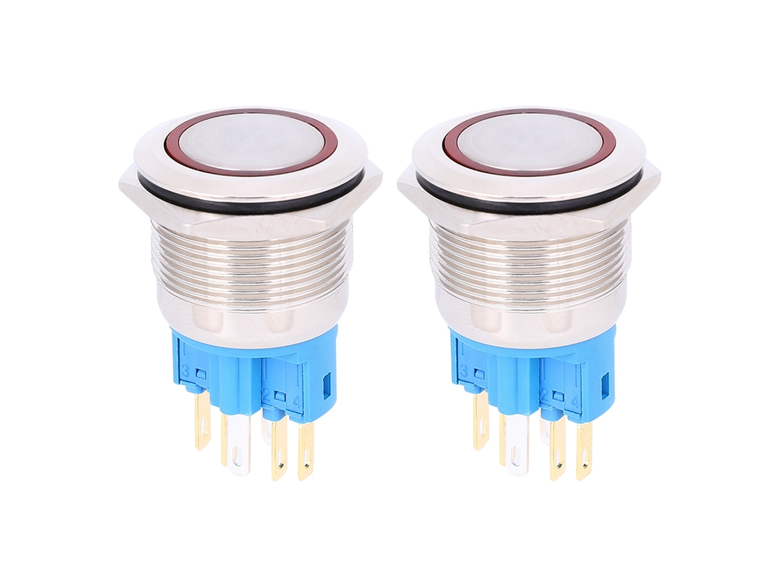 Interruptor De Botão Anel Auto-bloqueio 22mm 6-pino 12-24v Ip65 Vermelho 2pcs