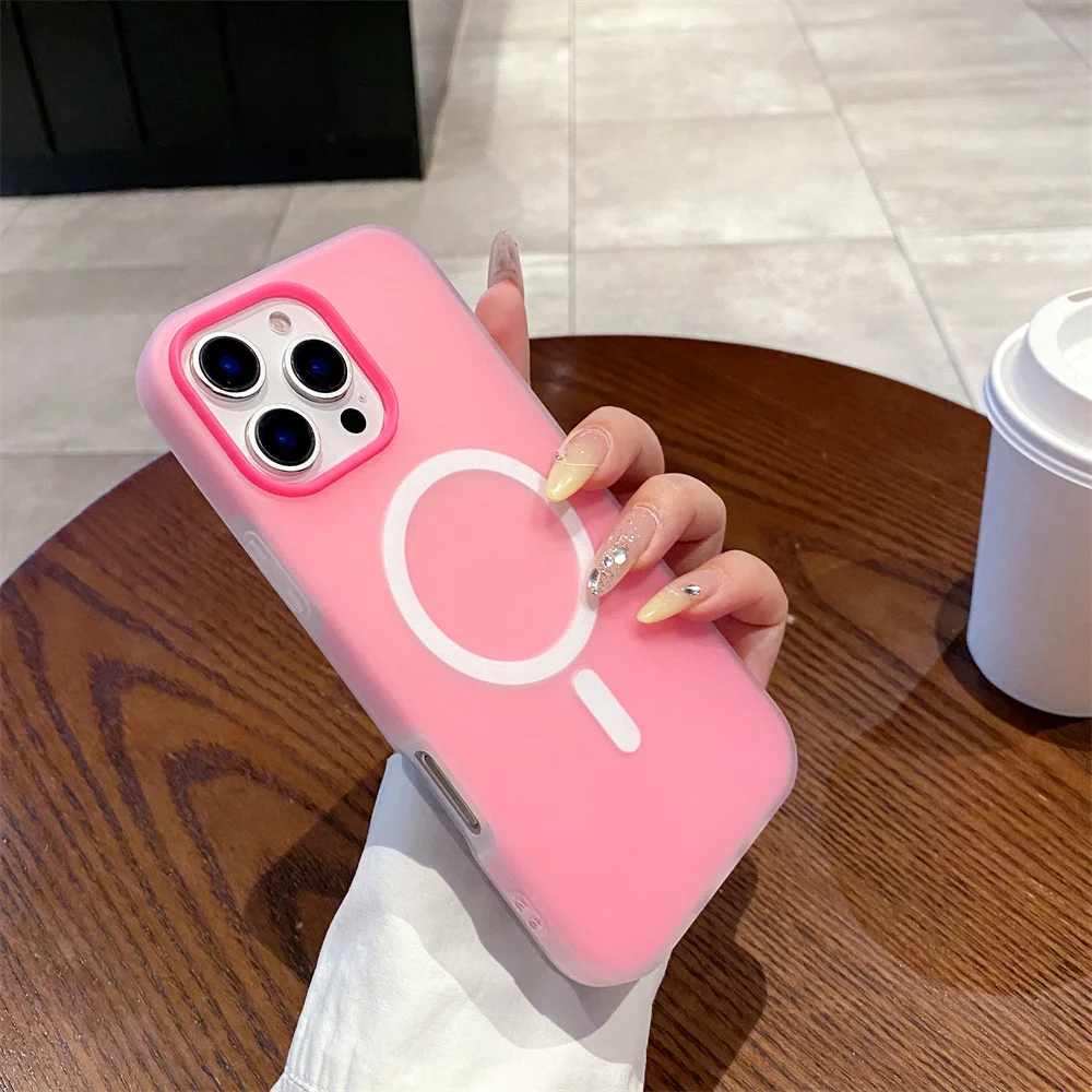 Capa Fosca Para Iphone (iphone 16 Pro, Vermelho Rosado) Com Carregamento Sem Fio Magsafe E Proteção Magnética.