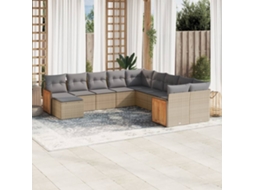 Vidaxl 11 Pcs Conjunto Sofás De Jardim C/ Almofadões Vime Pe Bege