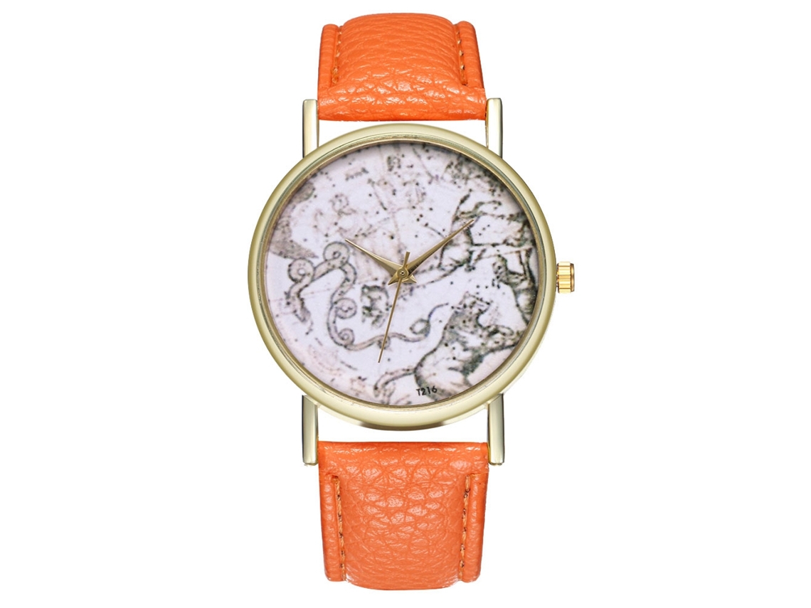 Relógio de quartzo estilo vintage para negócios com pulseira de couro PU laranja, ideal para estudantes.