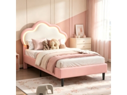 Cama Infantil De Menina 90x200cm,estrado Com Cabeceira Em Forma De Nuvem Led Ajustável,pu,rosa,para Quarto Infanti