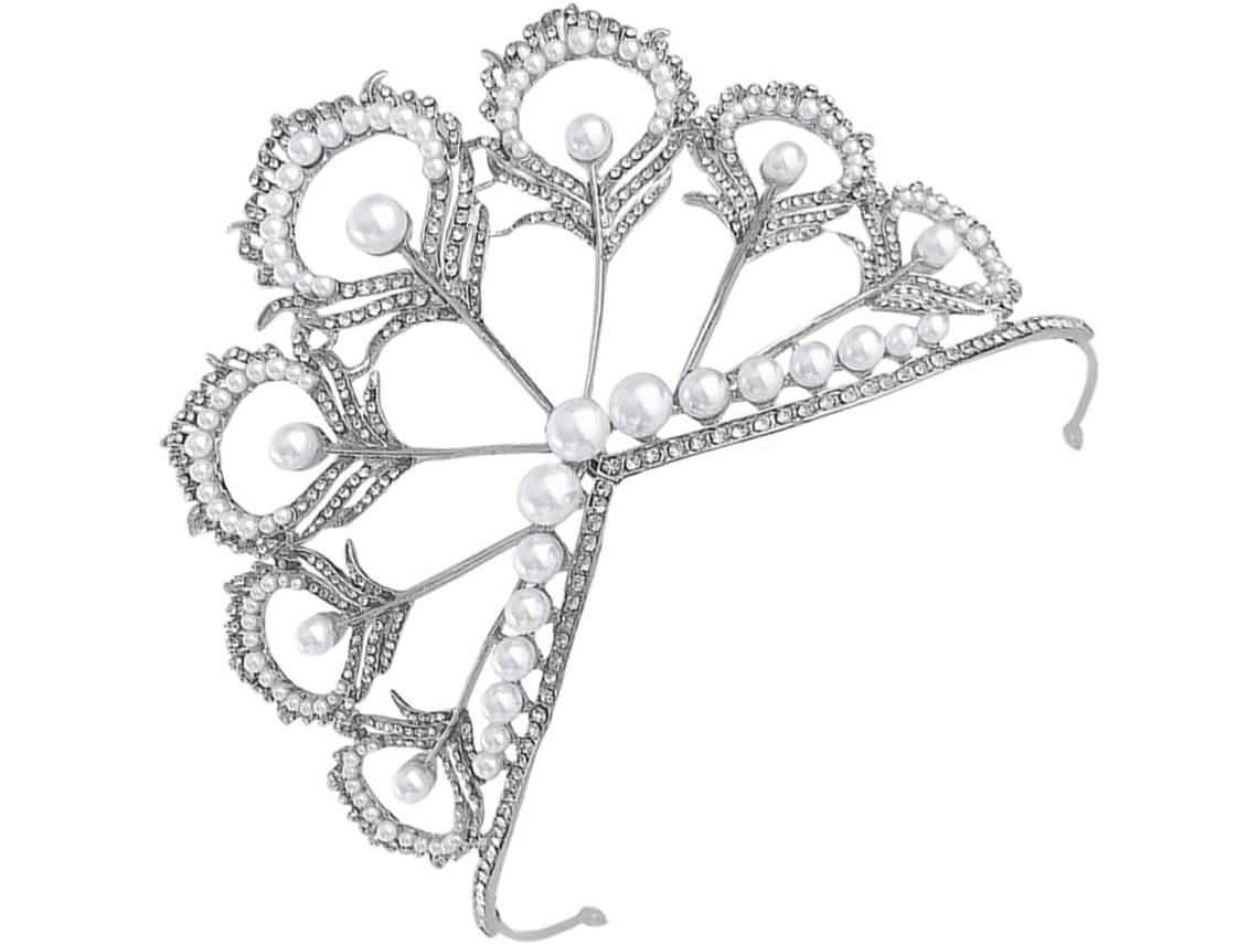 Coroa De Noiva Com Pérolas, Tiara De Casamento Com Penas, Acessório De Cabelo Para Vestido