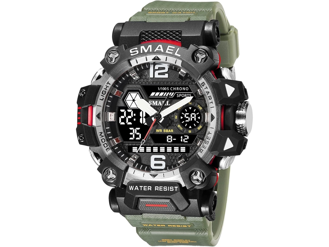 Lurelia Relógio Digital Desportivo, Visor Digital, Led, Cronómetro, Alarme, Data/calendário, 12/24h, Luminoso, Duplo Fuso/mostrador, Verde