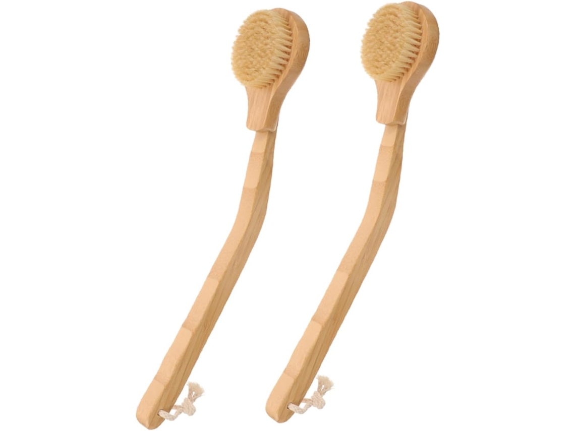 Conjunto De 2 Escovas Banho Veemoon Com Cabo Longo Para Uso Seco E Molhado, Esfoliação Linfática, Adequadas Para Todos