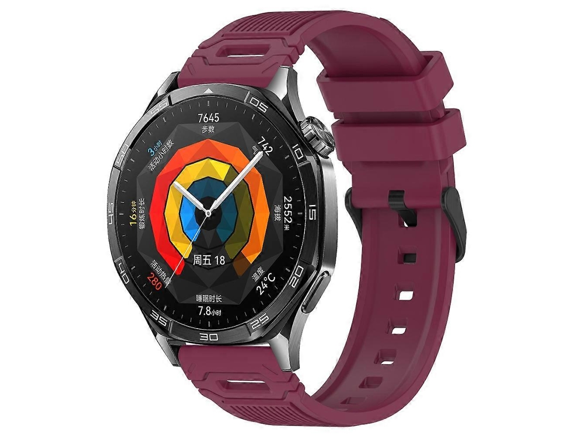 Pulseira De Silicone Preta Com Fivela E Padrão Vertical Para Huawei Watch 22mm