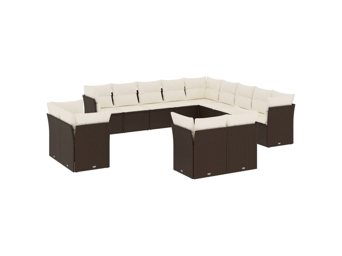 Conjunto de 13 sofás de jardim com almofadões Vime Pe Castanho MAISON EXCLUSIVE (90x200 cm)