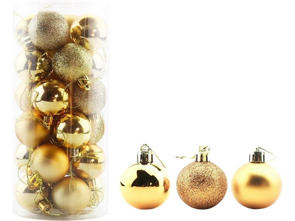 Conjunto De Bolas De Natal  Pequenas Inquebráveis Bolas Árvore Dourado - 24un (4 Cm)*
