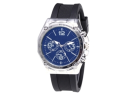Relógio de quartzo casual masculino e feminino com pulseira de silicone, mostrador prateado e azul.