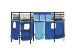 Cama De Solteiro | Camas Para Quarto | Estrutura De Cama Loft Para Crianças Com Cortinas Preto E Azul