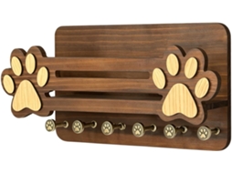 Ganchos De Parede De Madeira Para Coleiras De Cachorro (6 Peças) Com Estampa De Pata
