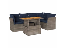 Conjunto de 6 Sofás de Jardim com Almofadões Vime Cinzento MAISON EXCLUSIVE (80x200 cm)