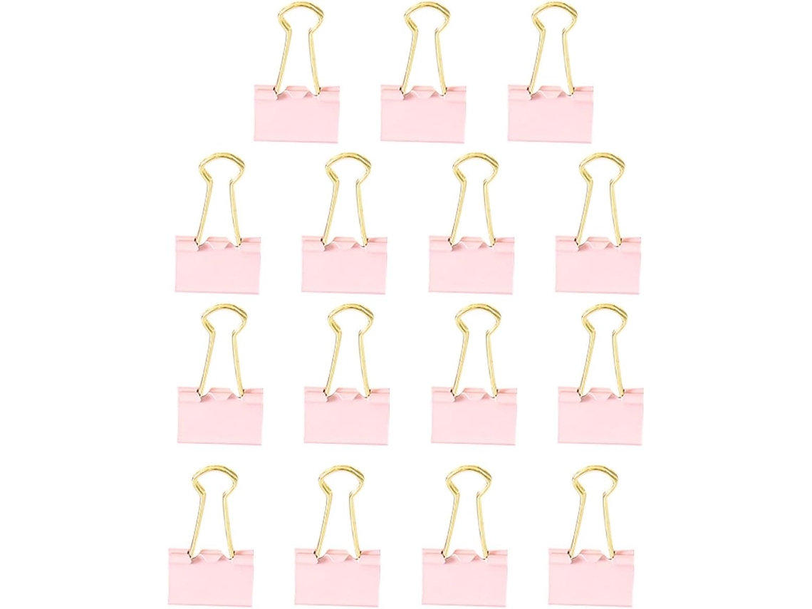 Pasta organizadora Kallory rosa de metal com 15 pinos, ideal para mesa de trabalho e escola, para anotações e documentos.