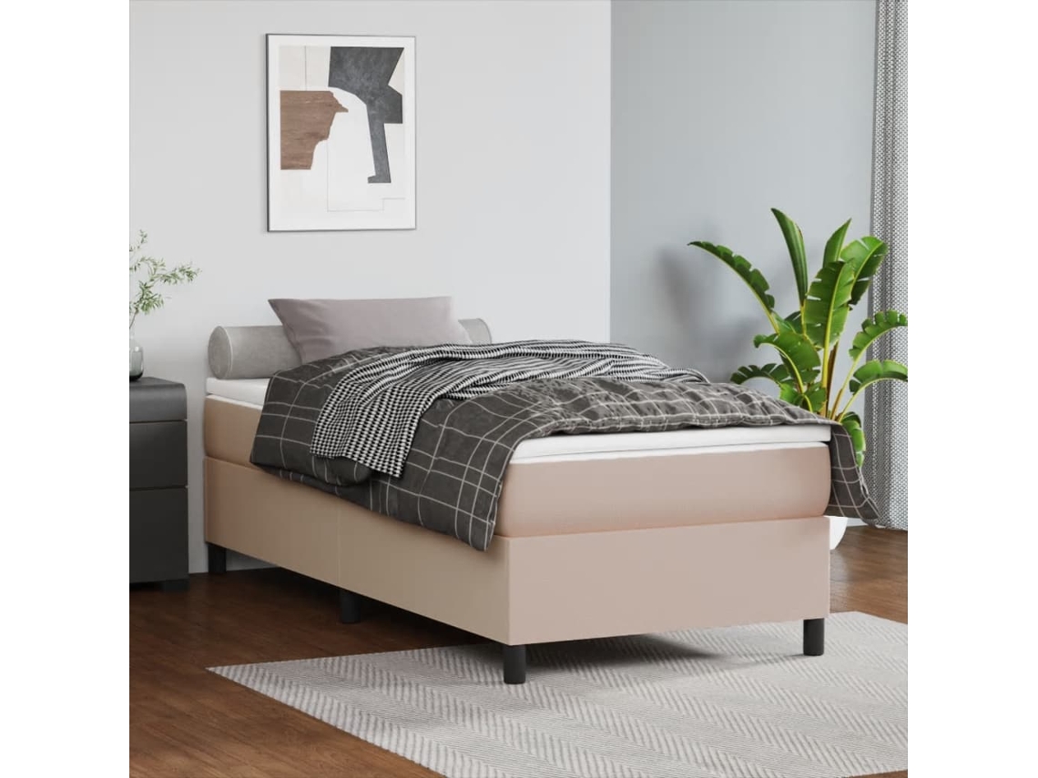 Vidaxl Cama Com Molas/colchão 90x190 Cm Couro Artificial Cappuccino