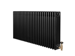 Radiador Tradicional 4 Colunas 600x1190 Mm Preto 1512w + Válvulas Termostáticas – Aço Carbono, Suportes Incluídos,