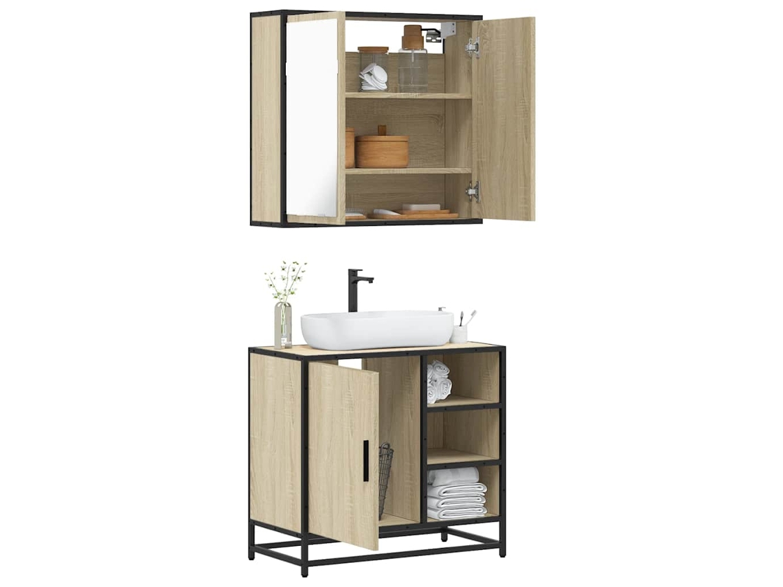Vidaxl 2 Pcs Conj. Móveis Casa Banho Derivados Madeira Carvalho Sonoma