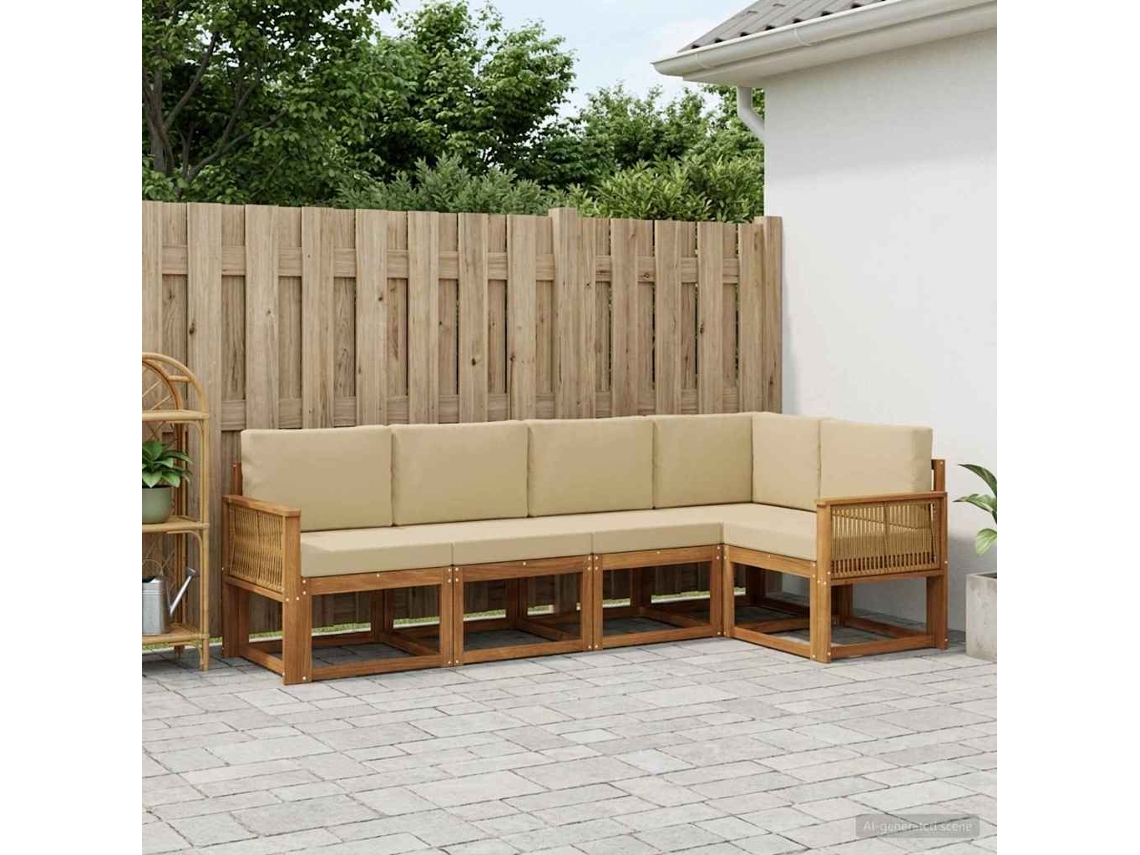 Vidaxl Conjunto De Sofás Para Exterior 5 Unid. Natural E Bege
