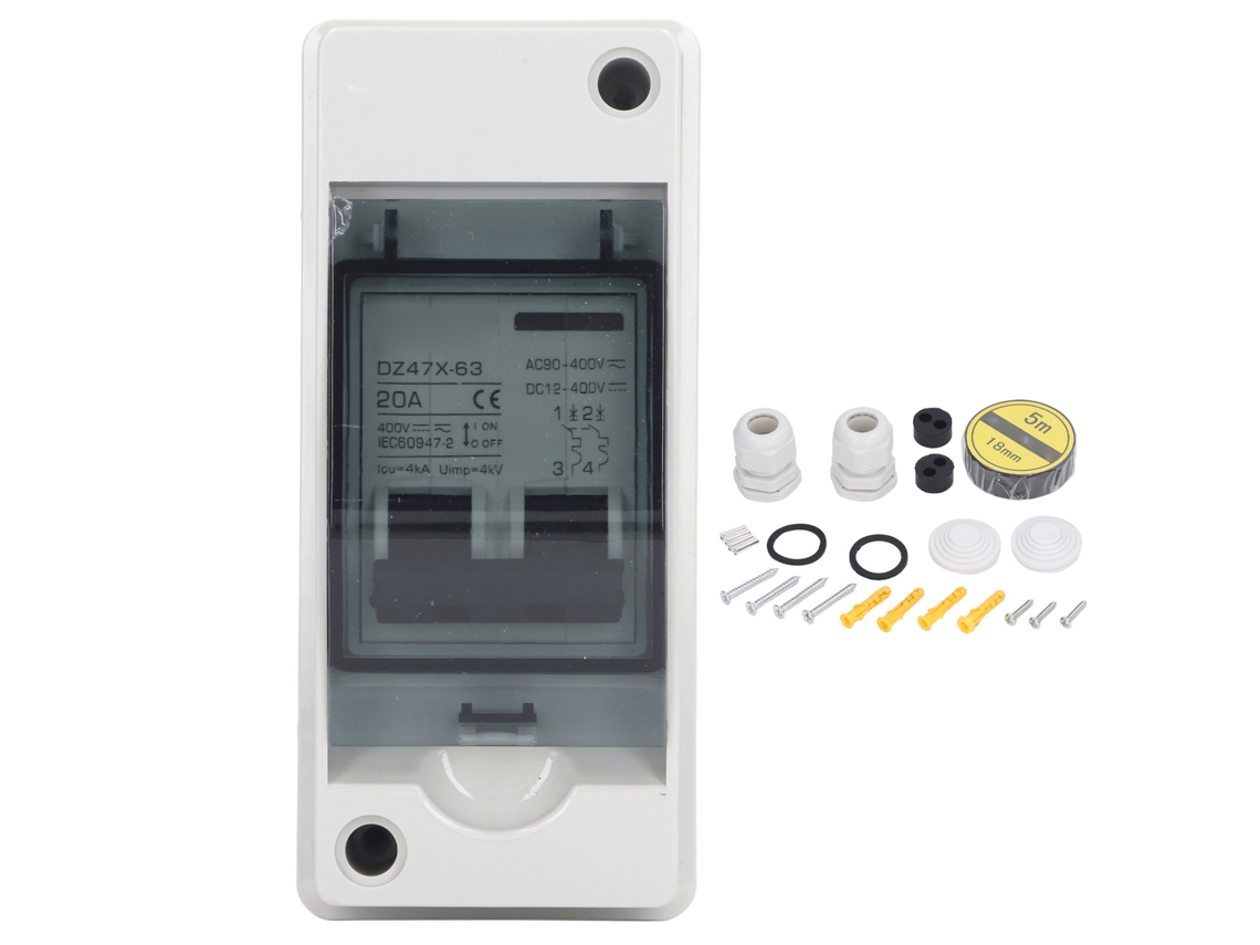 Disjuntor de Circuito Miniatura Dc 2p 20a Ip65 Impermeável para Sistema Solar Pv 12v 400v Dc 90 400v Ac | S/MARCA