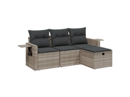 Conjunto 4 sofás jardim c/ almofadões VIDAXL vime PE cinzento-claro