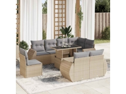 Vidaxl 9 Pcs Conjunto De Sofás P/ Jardim Com Almofadões Vime Pe Bege