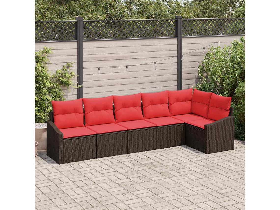 Vidaxl Conjunto De Sofás 6 Unid. Castanho Vime Pe