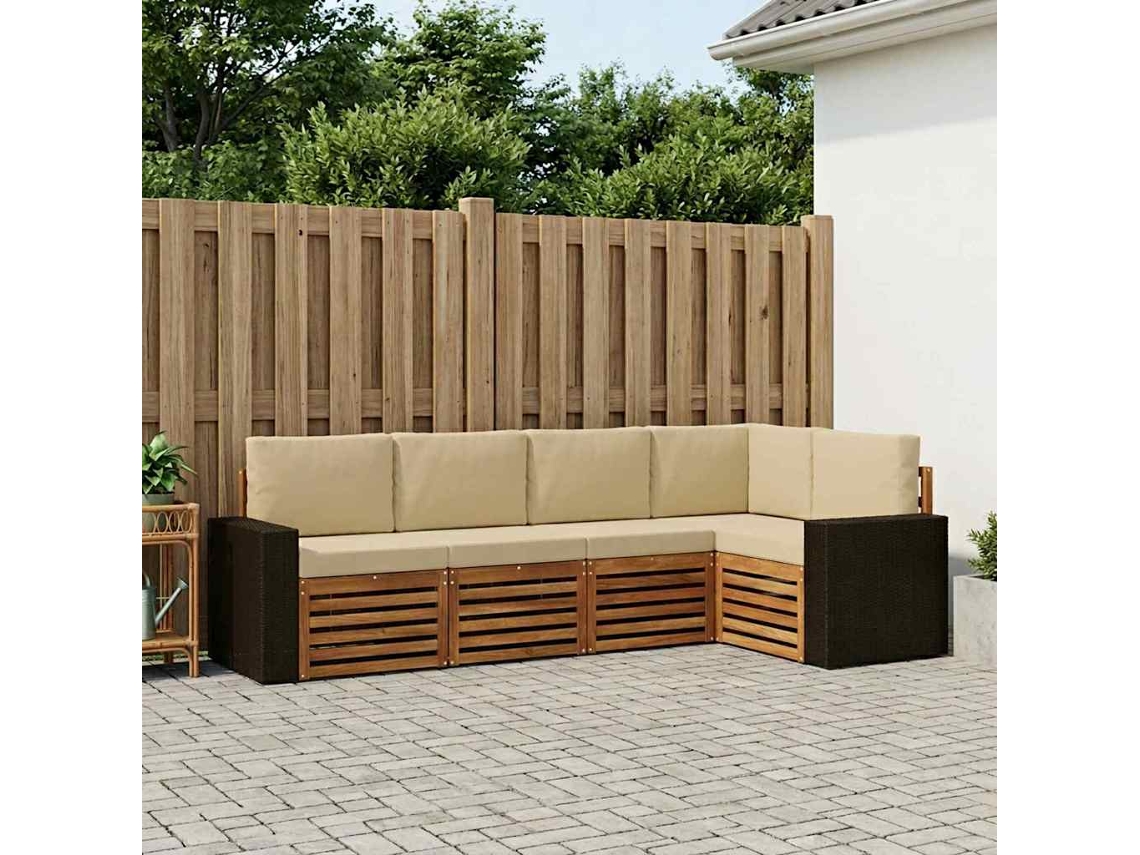 Vidaxl Conjunto De Sofás Para Exterior 5 Unid. Natural E Bege