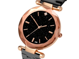 Relógio de Pulso Analógico de Quartzo com Pulseira de Aço Estilo Moderno Elegante Preto