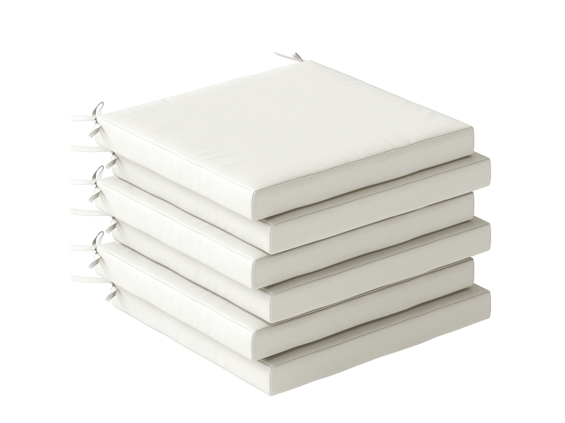 Conjunto 6 Almofadas Cadeiras Jantar 46x42x7 Cm Lavável Impermeável Creme