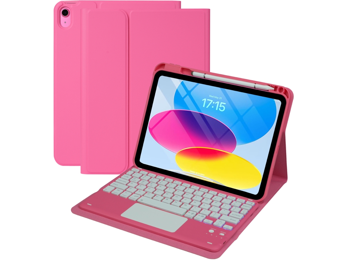 Capa Com Teclado Para Ipad Air11(m4/m3/m2)/air4/air5 Geração, Retroiluminação Em Cores Do Arco-íris, Teclado Destacável Rosa Choque Hexinyigjly