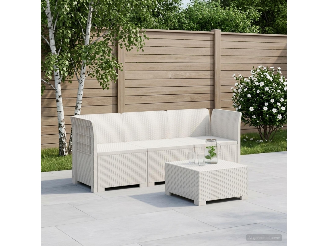 Vidaxl Sofá De Jardim Para 3 Pessoas Estilo Rattan Pp Branco