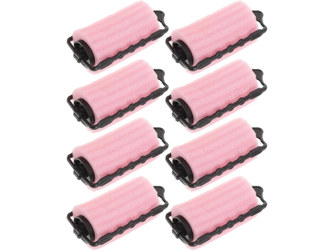 Conjunto de 8 rolos de cabelo rosa de esponja com fechos de velcro autoadesivos, plástico sólido para penteados.