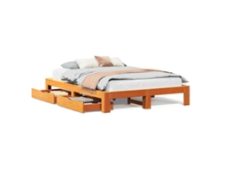 Cama Sem Colchão 140x190 Cm Pinho Maciço Castanho mel MAISON EXCLUSIVE